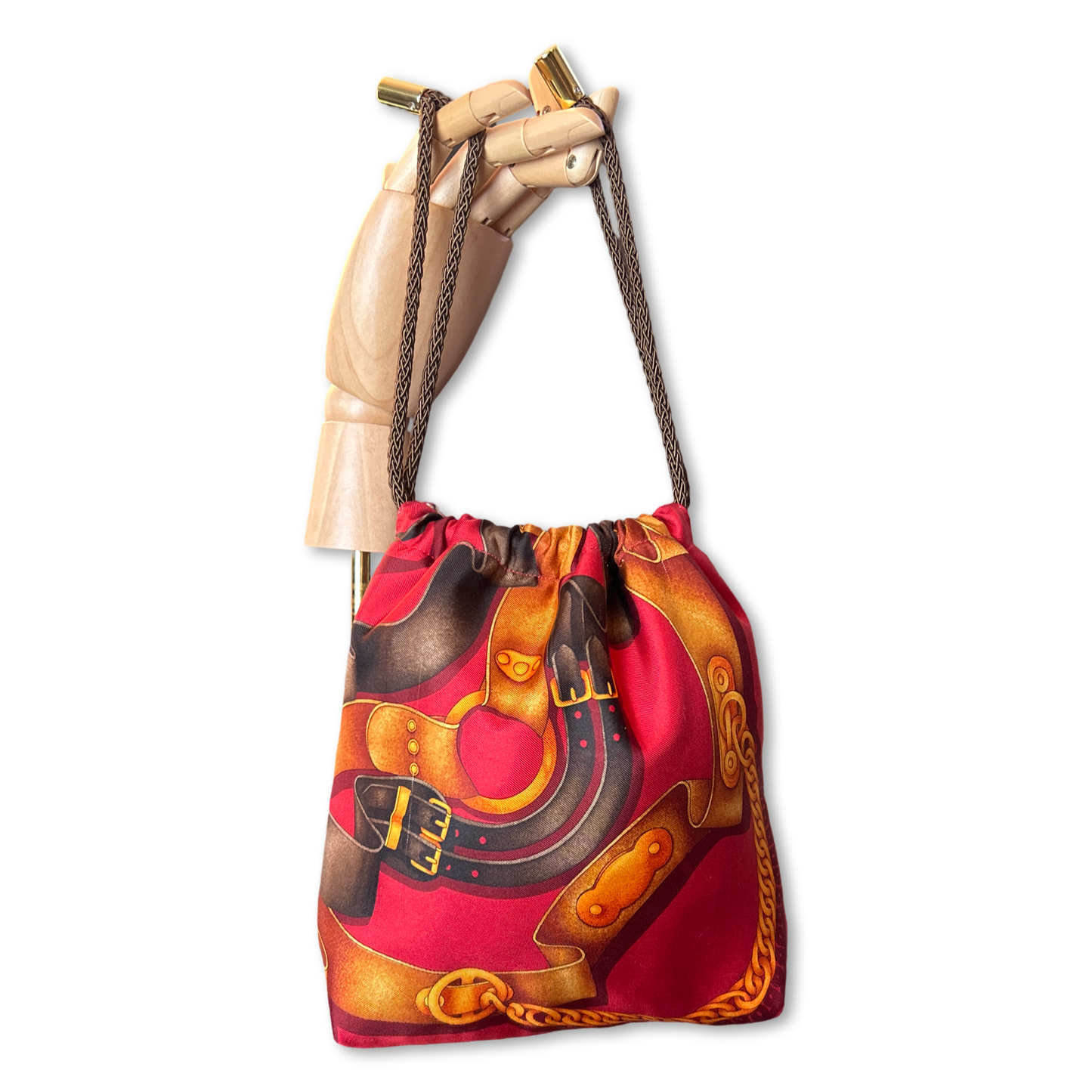 Red Harness Vintage Scarf Drawstring Crossbody Bag