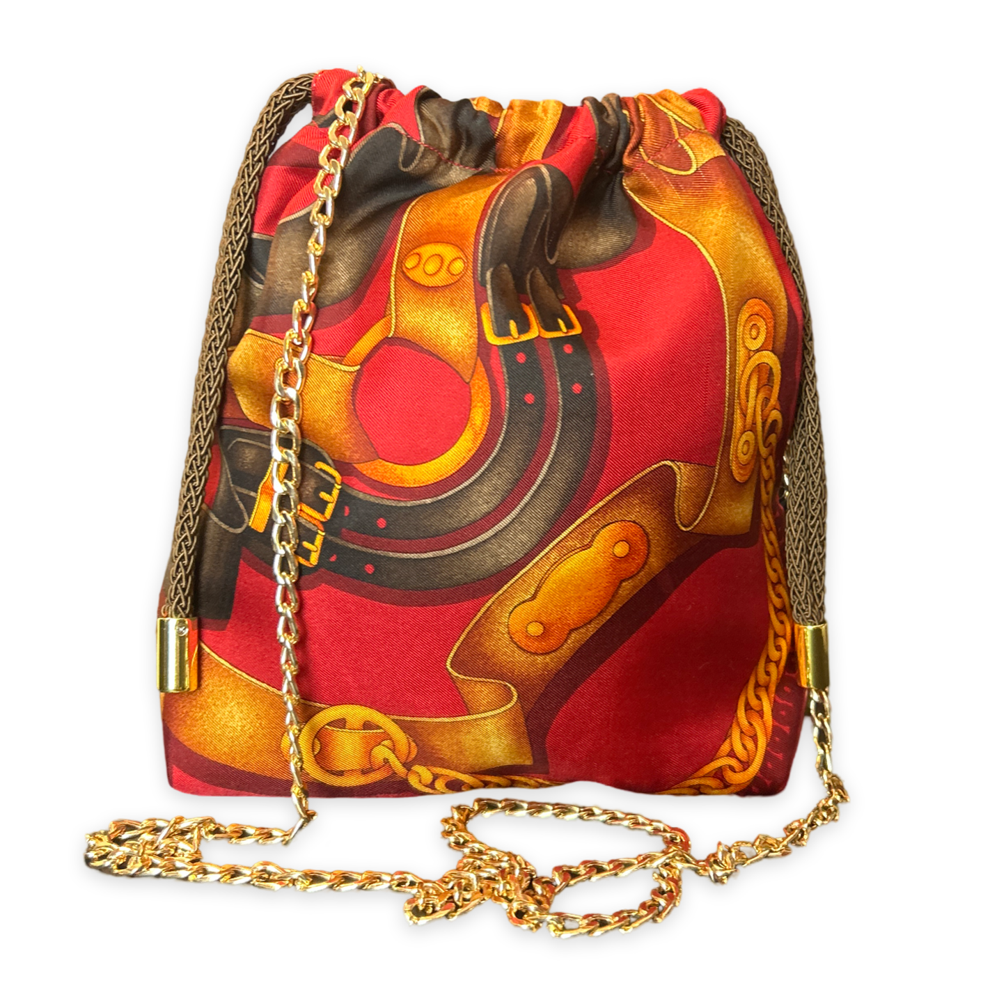 Red Harness Vintage Scarf Drawstring Crossbody Bag