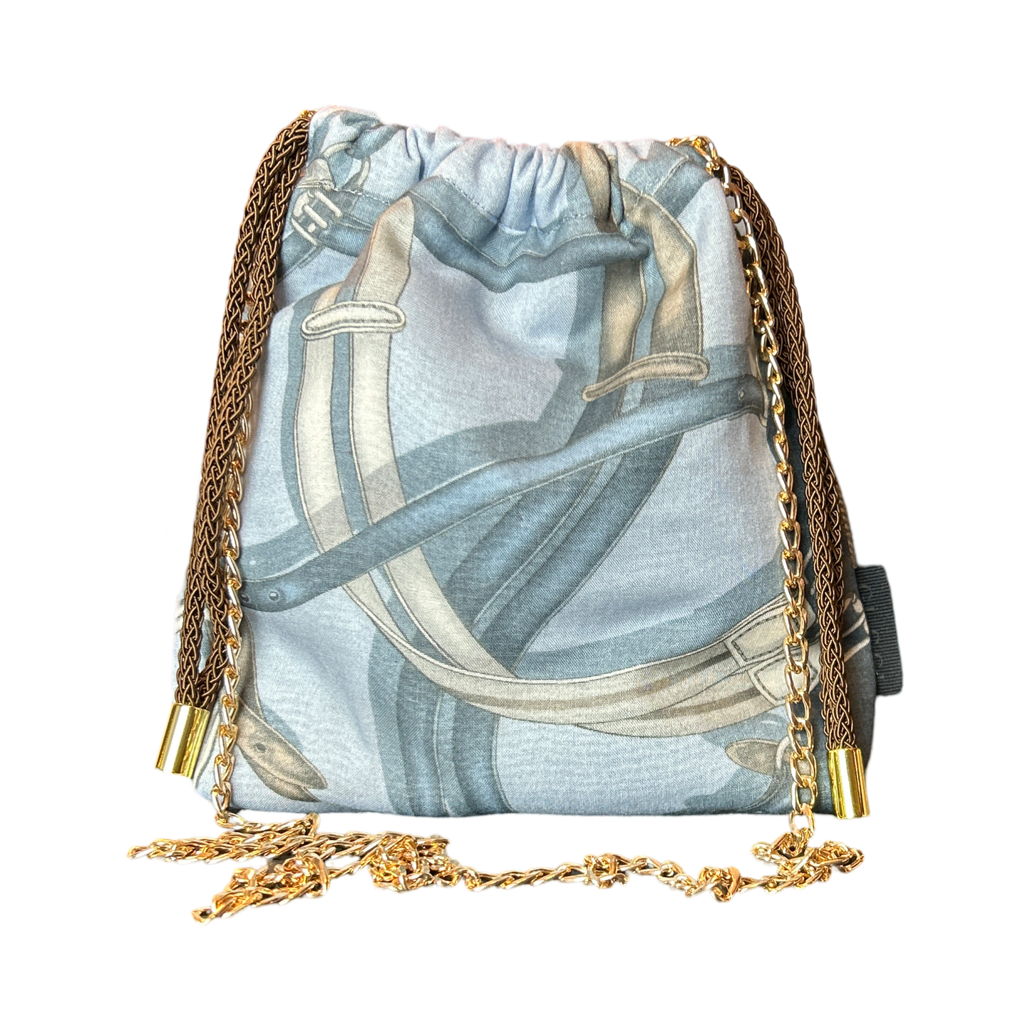 Equestrian Gray Vintage Scarf Drawstring Crossbody Bag