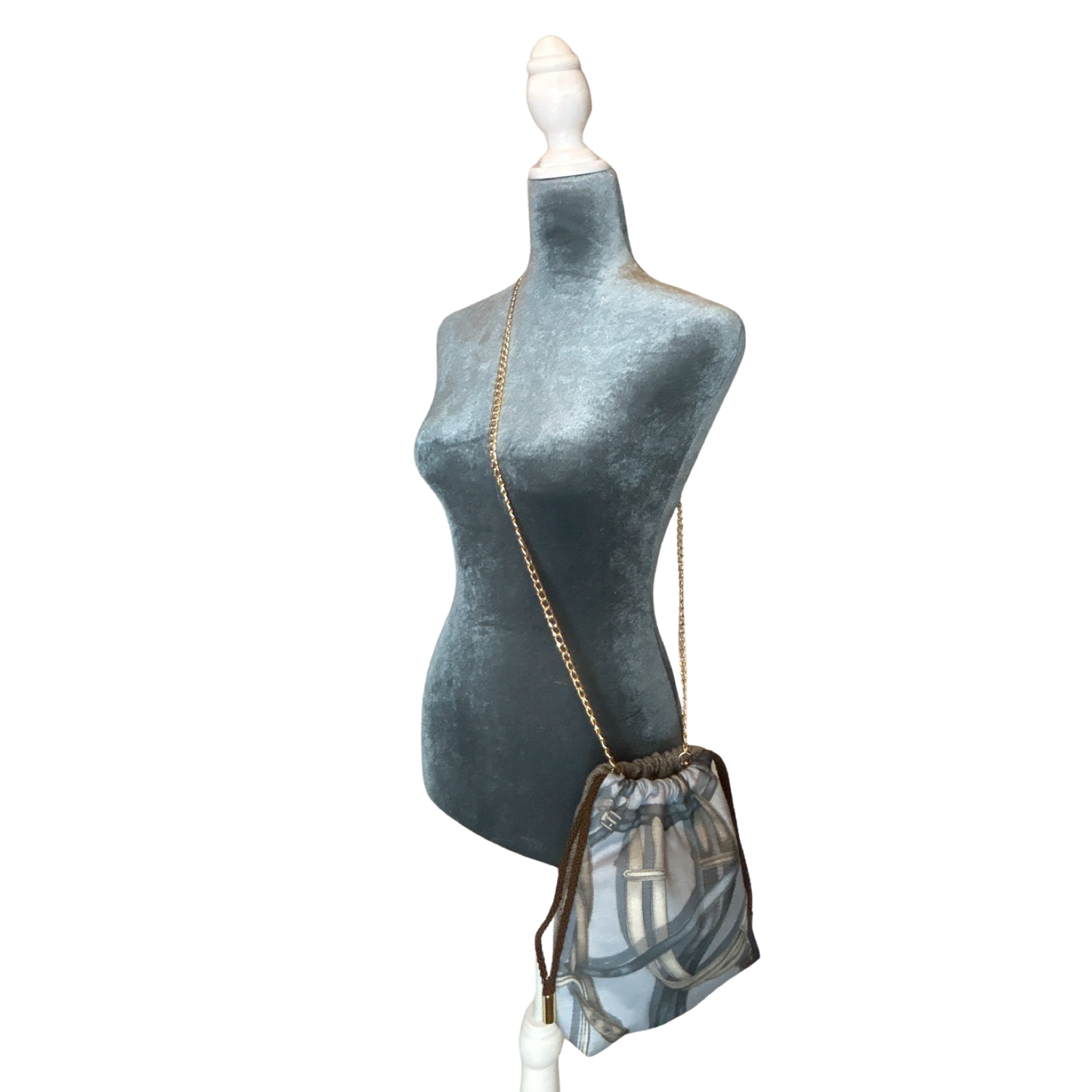 Equestrian Gray Vintage Scarf Drawstring Crossbody Bag
