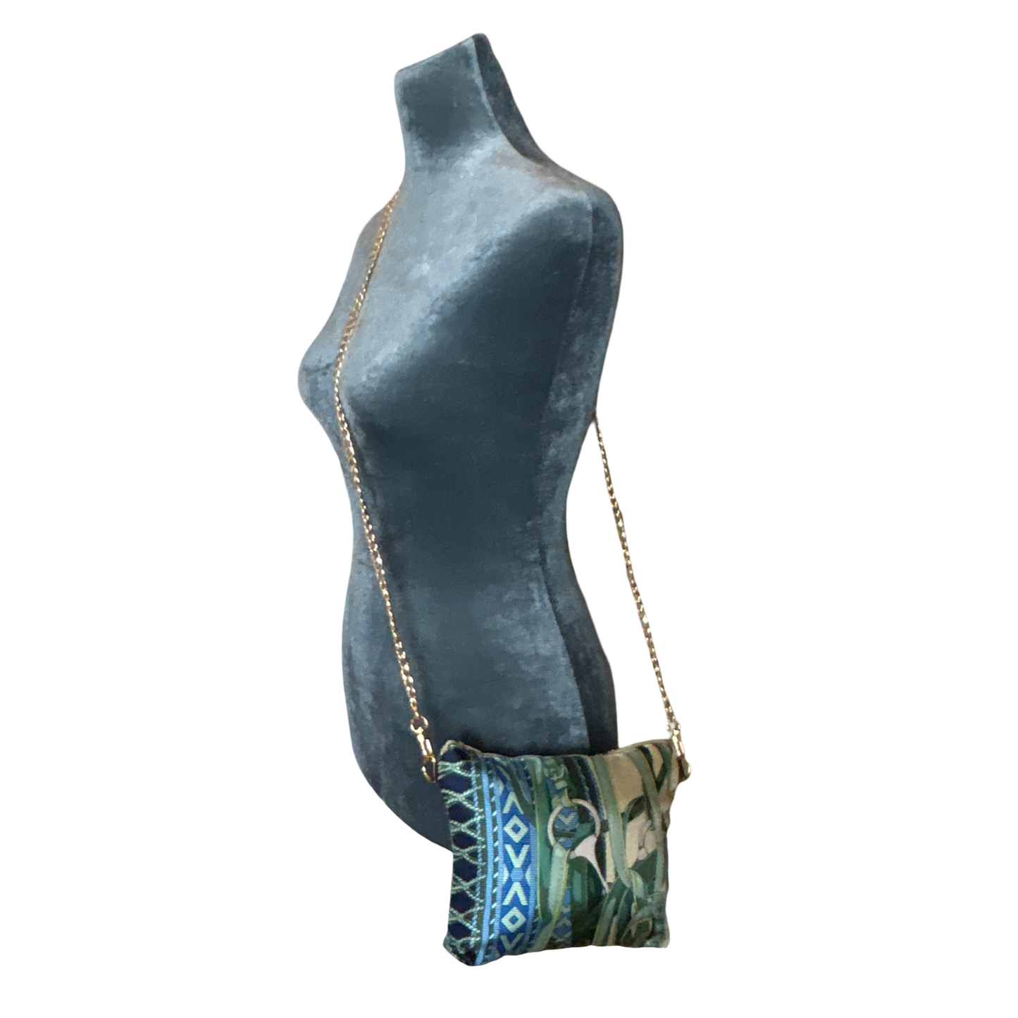 Fringe Harness Vintage Silk Scarf Crossbody Bag