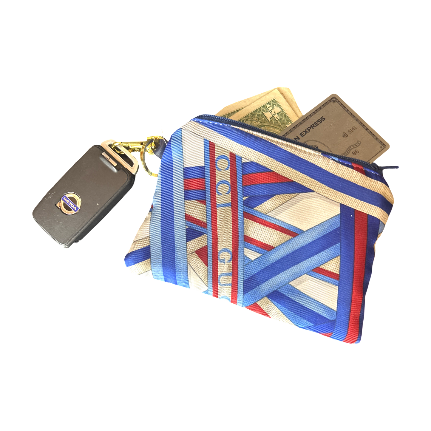 Ribbons Vintage Silk Scarf Coffee Run Keychain Bag