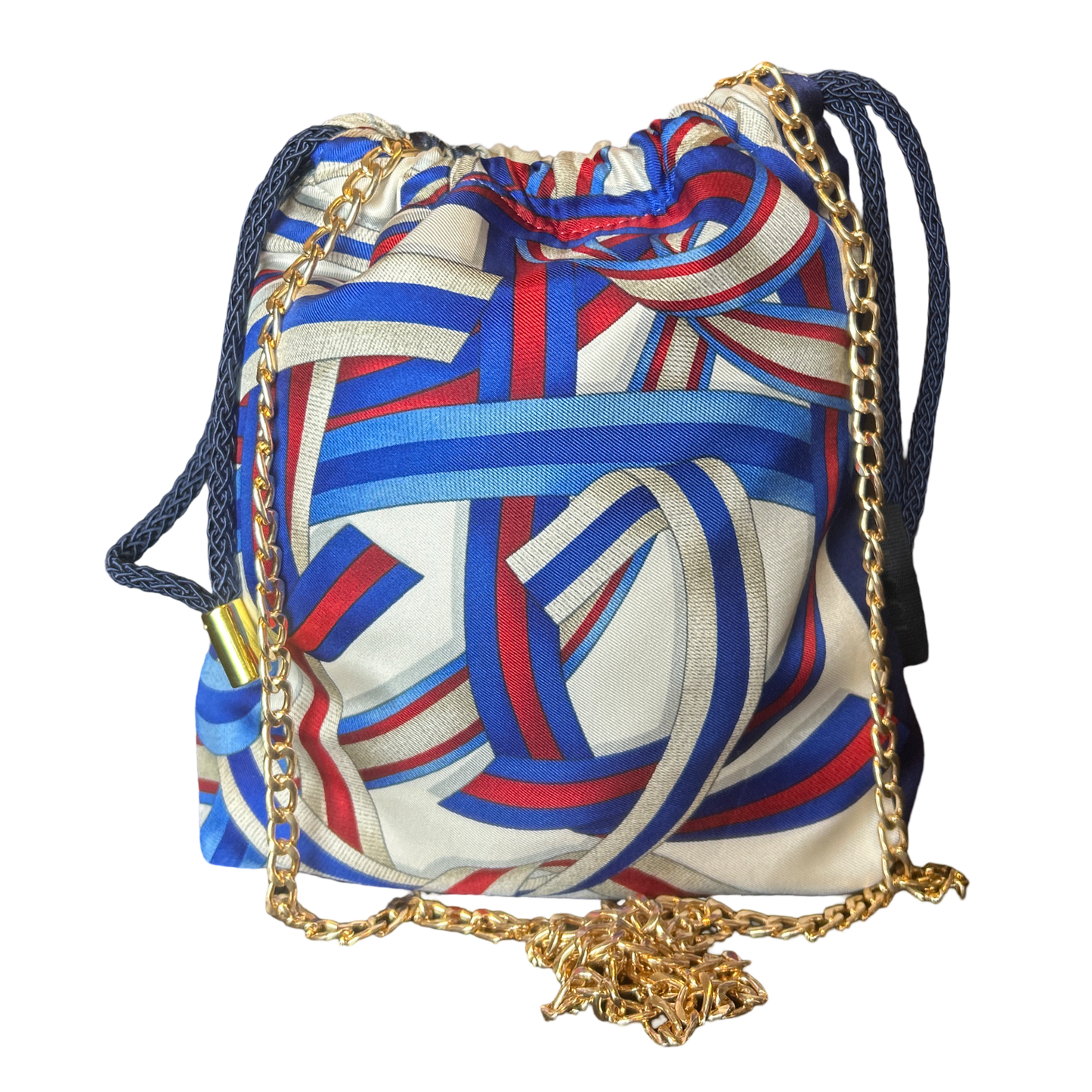 Ribbons Vintage Scarf Drawstring Crossbody Bag