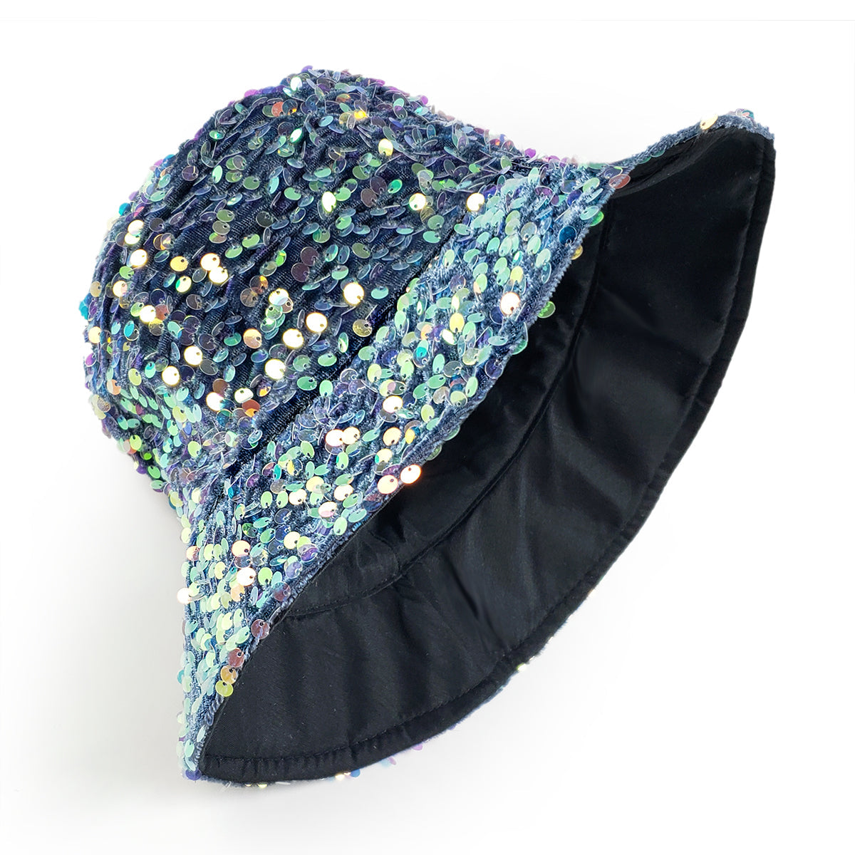 Gemma Sequin Designer Style Bucket hat in Iridescent Misty Purple