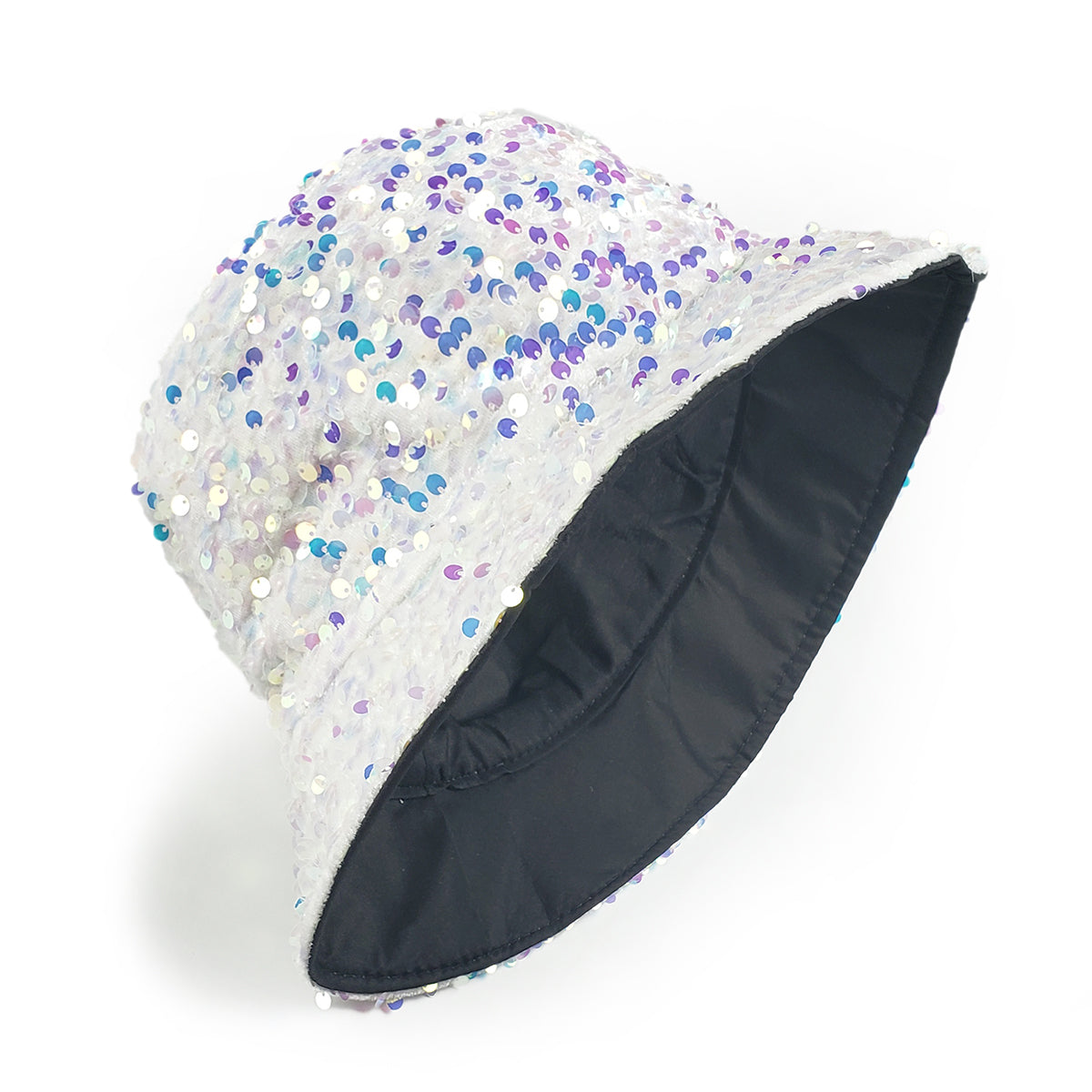 Gemma Sequin Designer Style Bucket hat in White