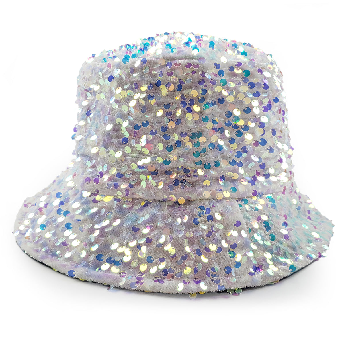 Gemma Sequin Designer Style Bucket hat in White