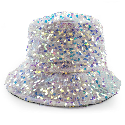 Gemma Sequin Designer Style Bucket hat in White