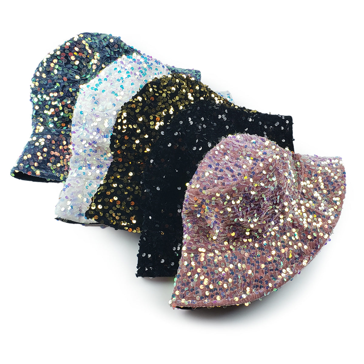 Gemma Sequin Designer Style Bucket hat in Black