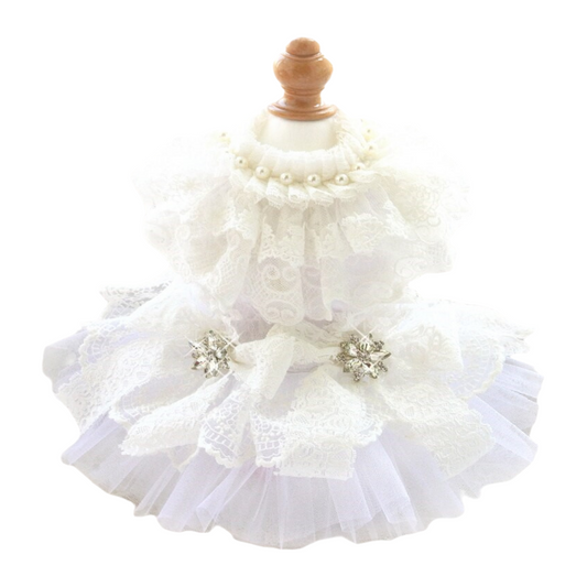Handcraft White Lace Vintage Dog Wedding Dress Pet Bridal Outfit