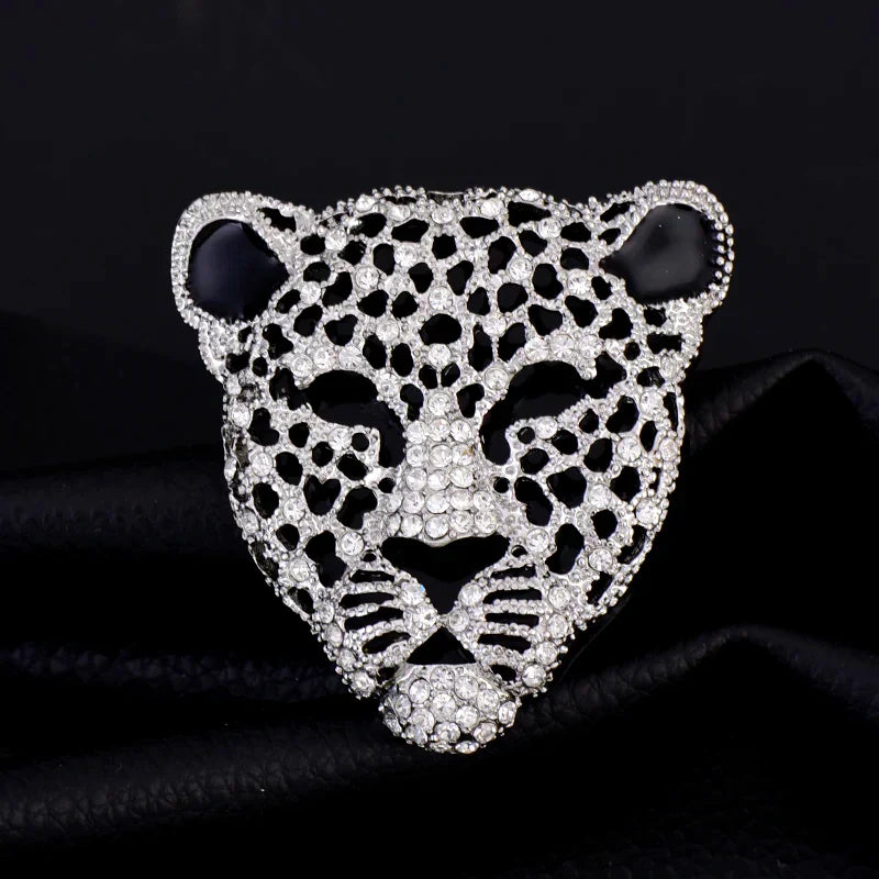 Rhinestone Panther Head Brooch Pin for Men and Women