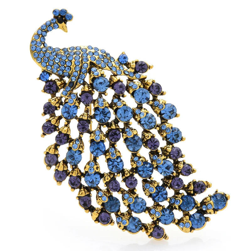 Wuli&baby Peacock Rhinestone Brooch Pin for Women