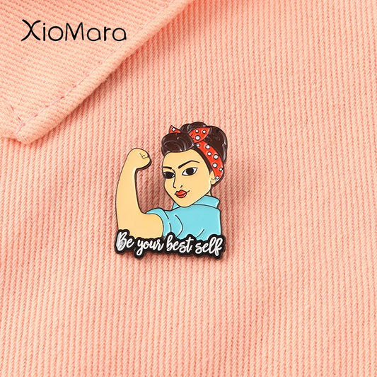 Strong Girl Enamel Pins Be Your Best Self Brooch Badges Jewelry Accessories Gift