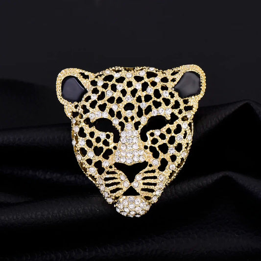 Rhinestone Panther Head Brooch Pin for Men and Women