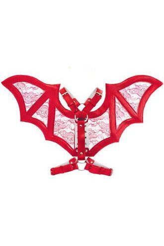 Red/Red Faux Leather & Lace Wing Harness
