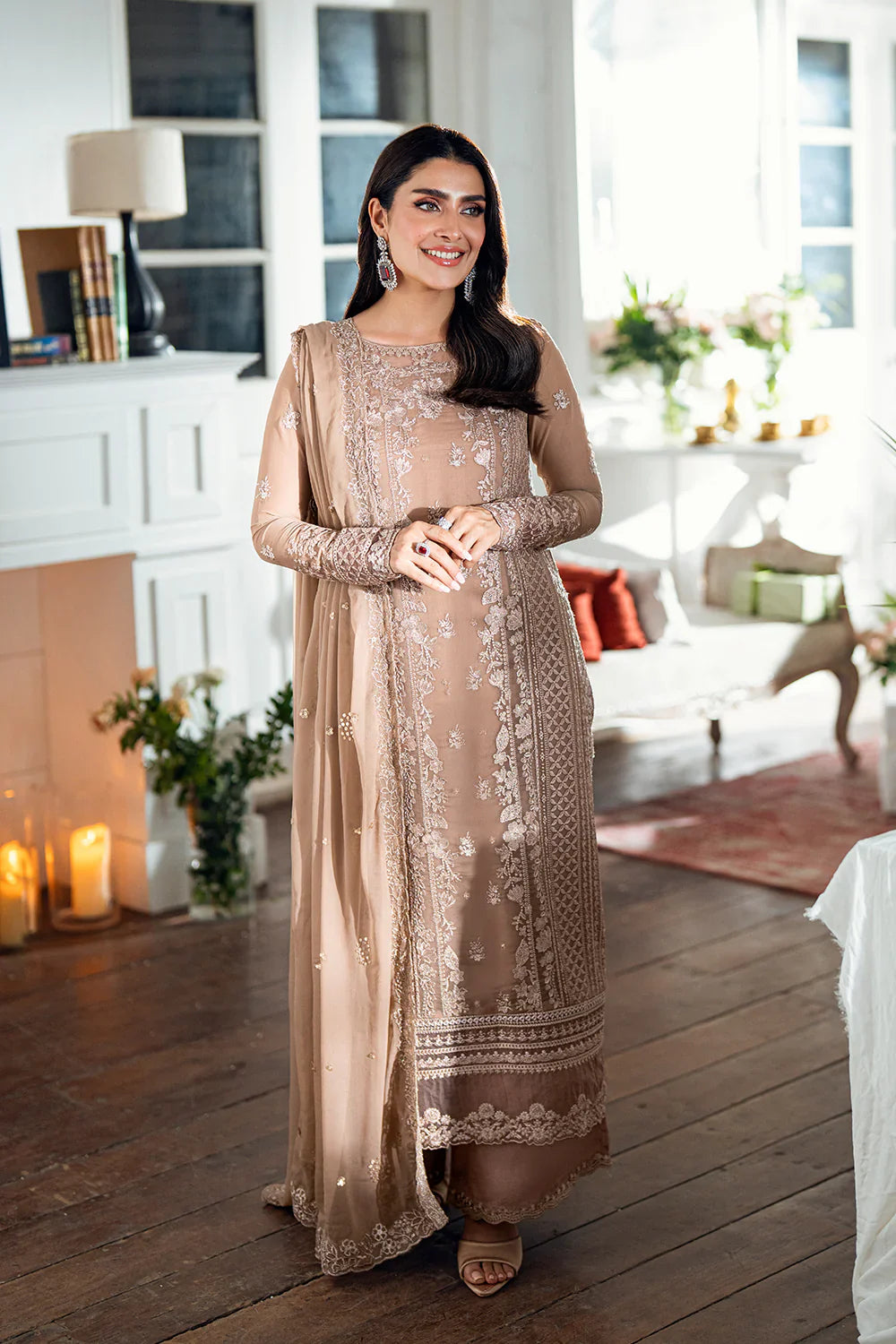 Azure - Hazel Veil Three Piece Embroided Chiffon Suit