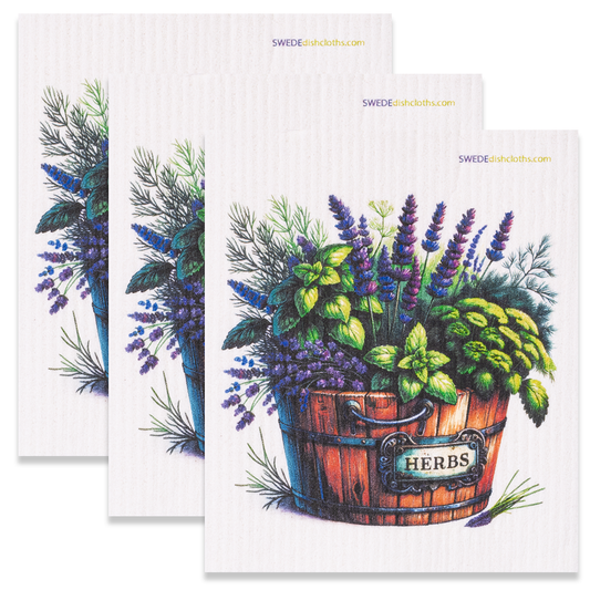 Eco-Friendly Swedish Dishcloths - Herbs in Pot Set of 3 (Paper Towel Replacements) - Concordia Style Boutique