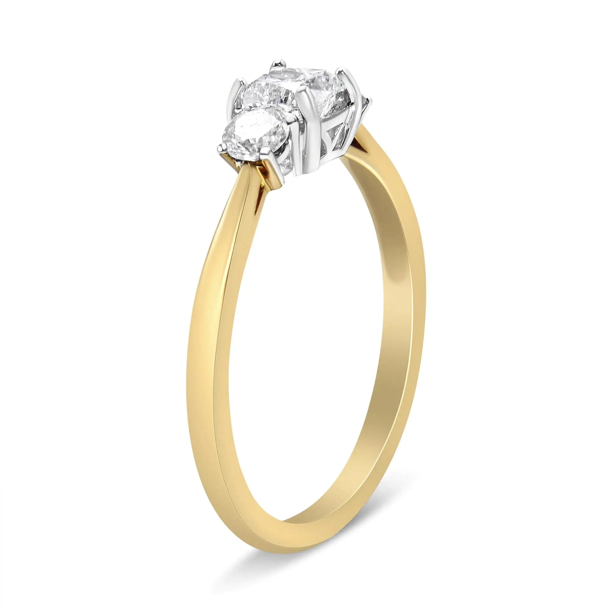 *SOLD OUT* 14K Yellow Gold 3/4 Cttw Cushion and Round-Cut Diamond Bostonian Style 3 Stone Engagement Ring (I-J Color, SI2-I1 Clarity) - Concordia Style Boutique