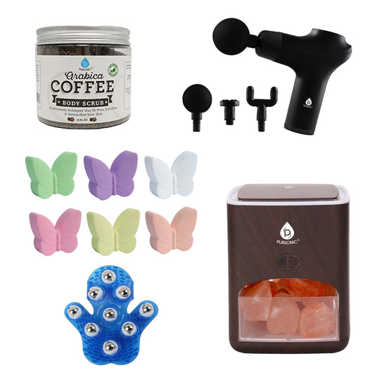Pursonic At-Home Spa Essentials: Coffee Scrub, Himalayan Salt Lamp Diffuser, Massage Gun, Bath Bombs, & More - Concordia Style Boutique