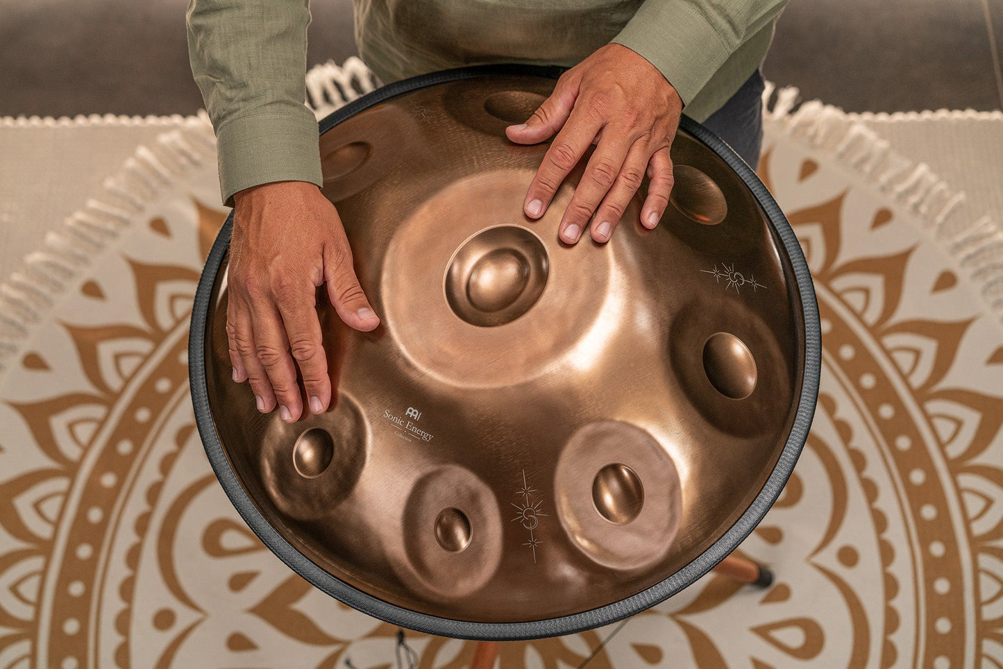 Sensory Handpan, BB2 Amara, 9 Notes, Vintage Copper, Engraved Design