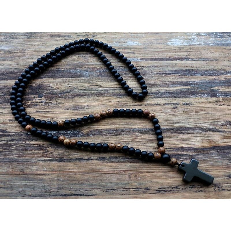 Protection Black Onyx Cross & Rosary Necklace