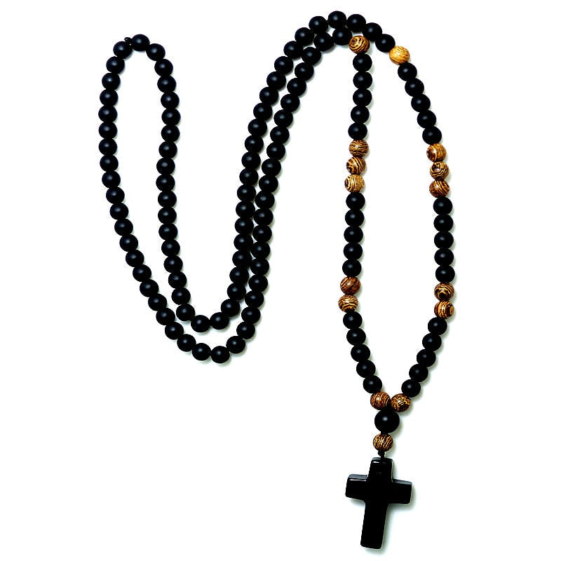 Protection Black Onyx Cross & Rosary Necklace
