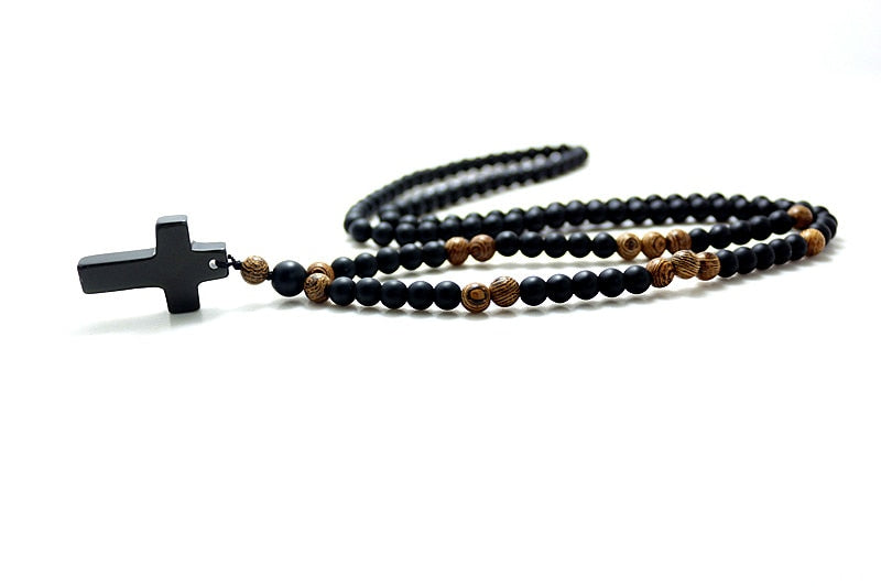 Protection Black Onyx Cross & Rosary Necklace