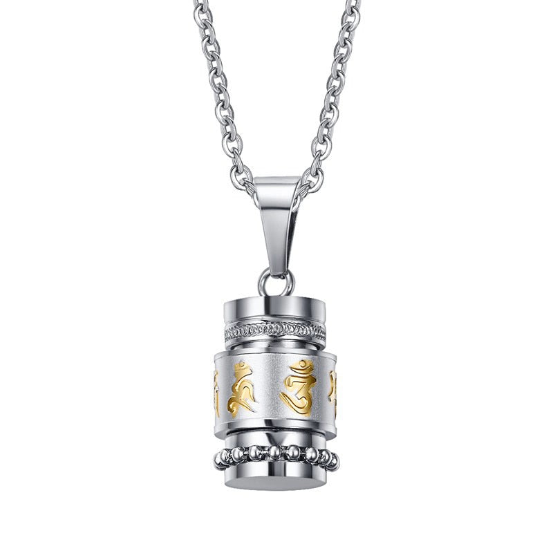 Tibetan Titanium Prayer Wheel Necklace