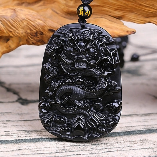 Obsidian Dragon Necklace | Courage & Prosperity