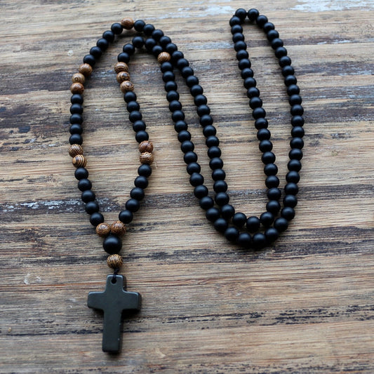 Protection Black Onyx Cross & Rosary Necklace