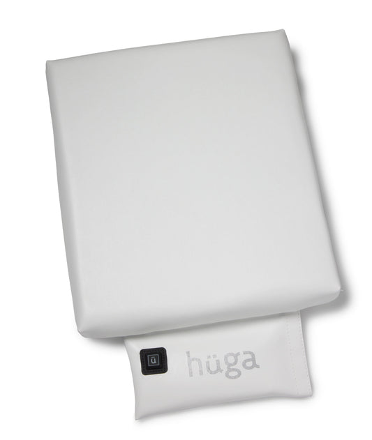 White Wedding Vinyl / Sparkle Grey Logo - US-made Hüga heated cushions are the longest-lasting, highest quality, most durable heated cushions you can buy!