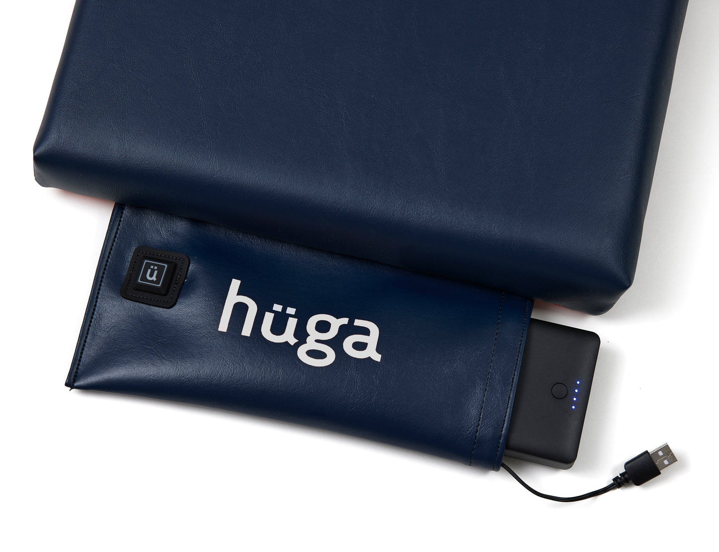Marine Navy Vinyl / White Logo - US-made Hüga heated cushions are the longest-lasting, highest quality, most durable heated cushions you can buy!