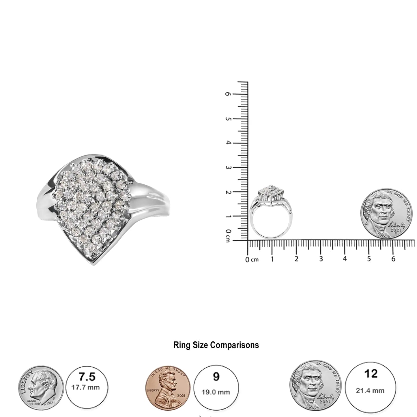 10K White Gold 1/2 Cttw Diamond Pear Shaped Cluster Ring (H-I Color, I1-I2 Clarity) - Concordia Style Boutique