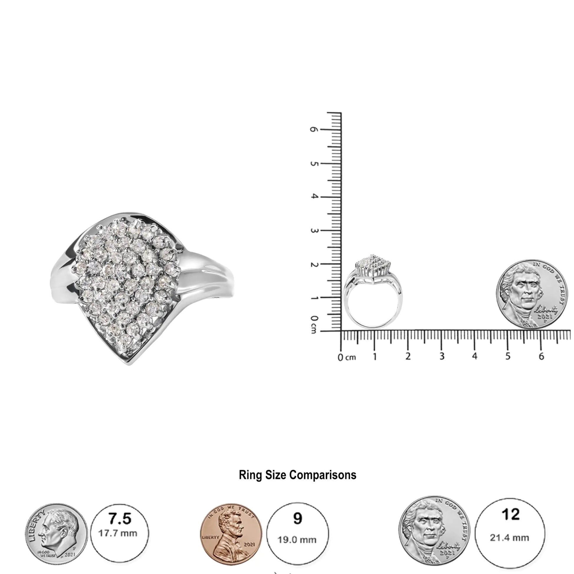 10K White Gold 1/2 Cttw Diamond Pear Shaped Cluster Ring (H-I Color, I1-I2 Clarity) - Concordia Style Boutique