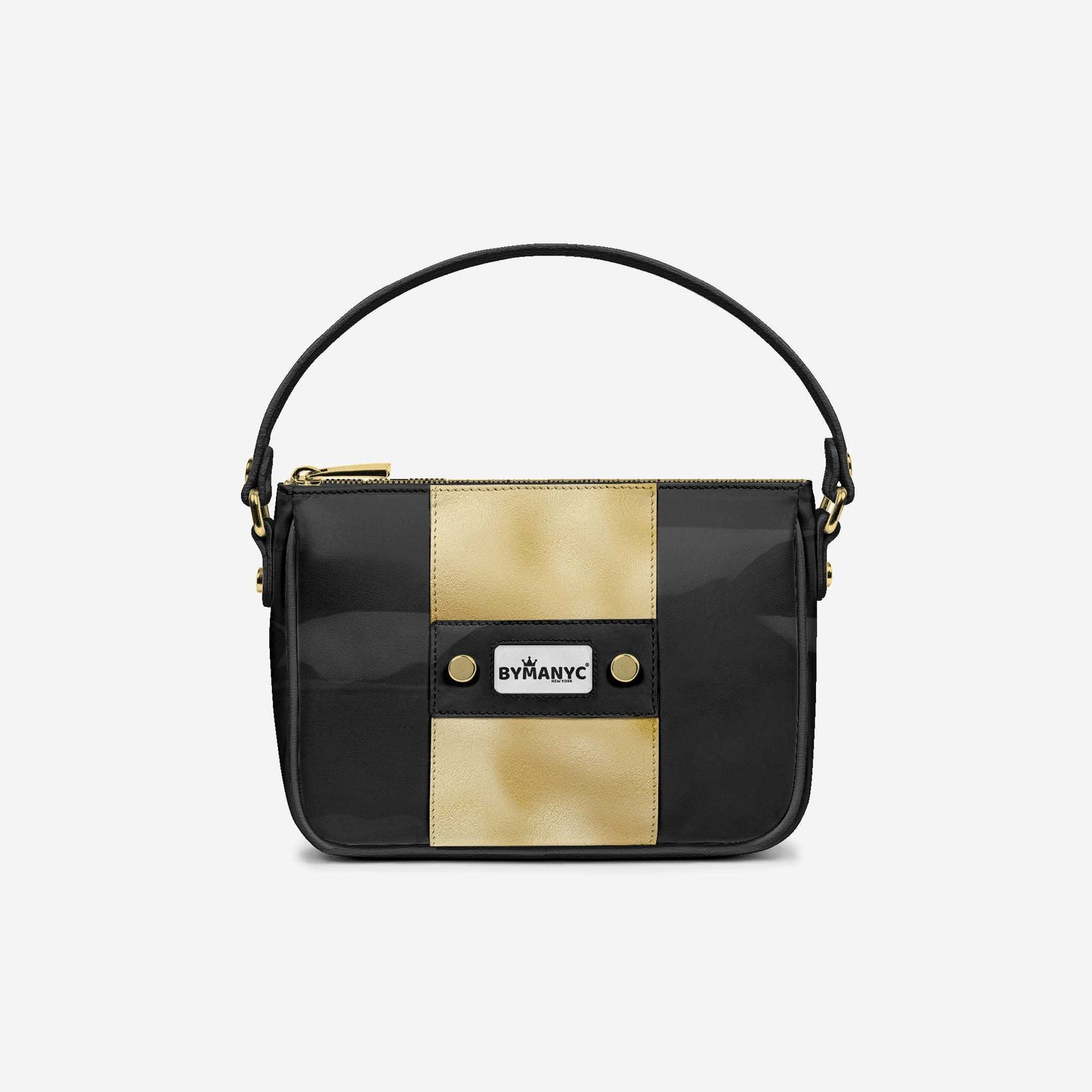 Handbag BYMANYC ® New York – Couture Vegan Vertical Band in Black & Gold Luxe