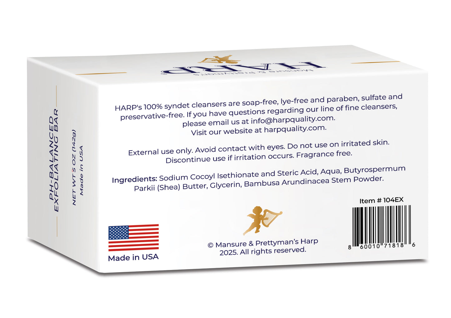 HARP pH-Balanced (5.0-6.0) Exfoliating Body Wash Bar - Fragrance Free. Ground Bamboo Exfoliation the perfect consistency. Soap/Lye/Preservative/Dye/Masking agent-Free