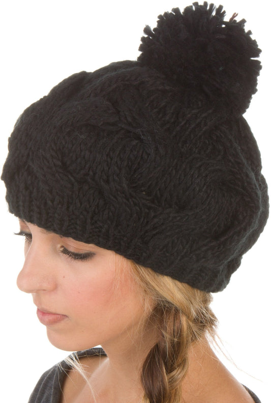 Sakkas Cable Knit Pom Pom Thick Slouch Hat - Concordia Style Boutique