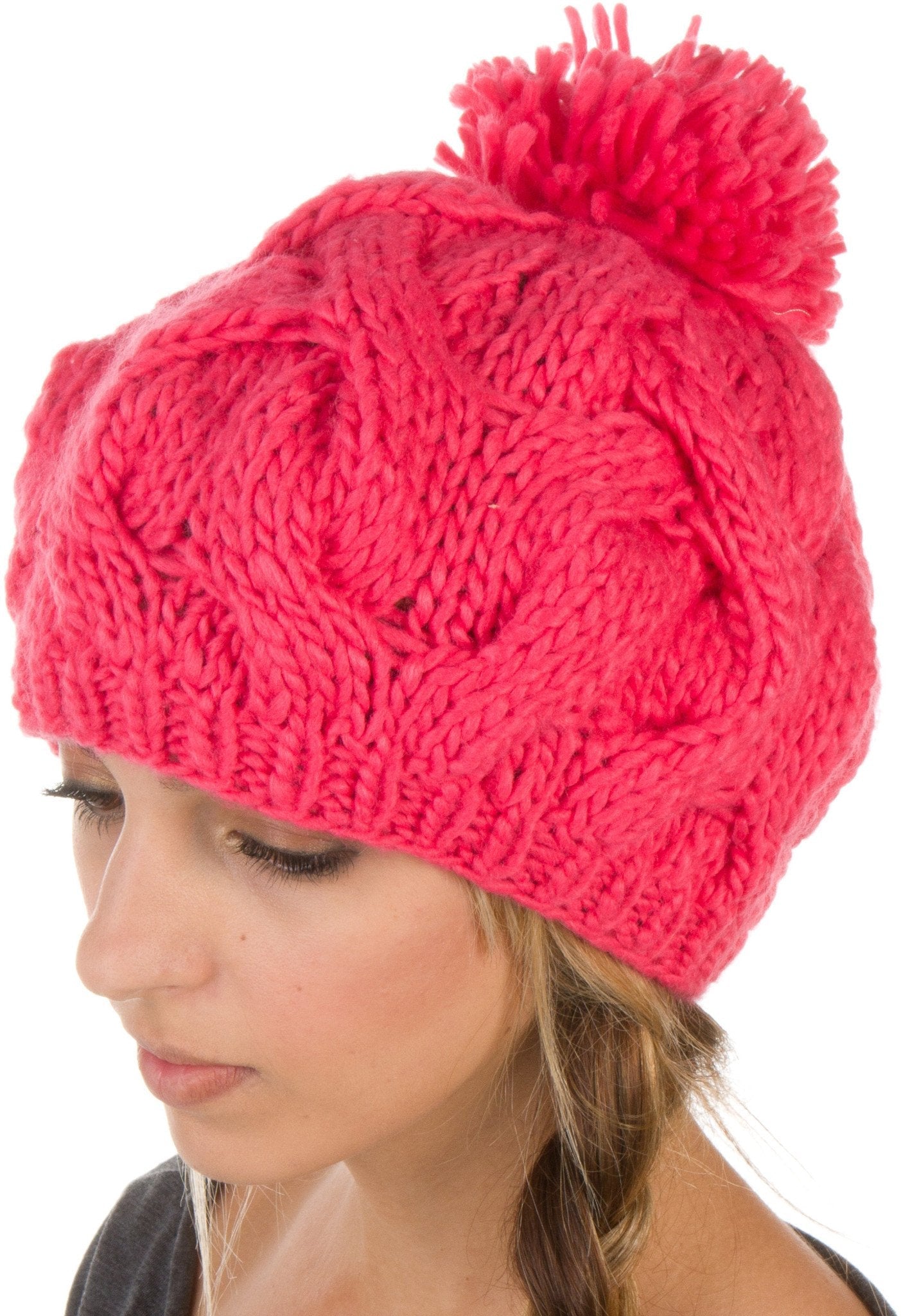 Sakkas Cable Knit Pom Pom Thick Slouch Hat - Concordia Style Boutique