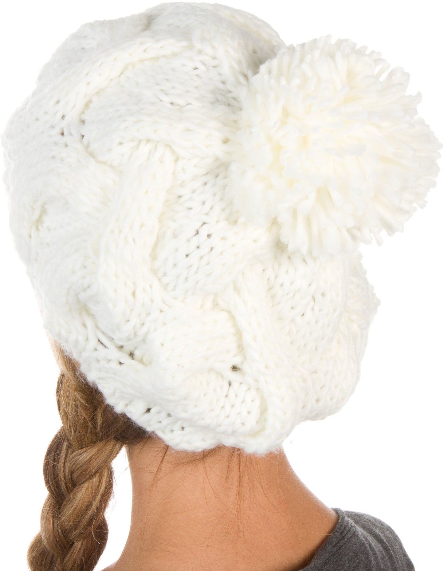 Sakkas Cable Knit Pom Pom Thick Slouch Hat - Concordia Style Boutique