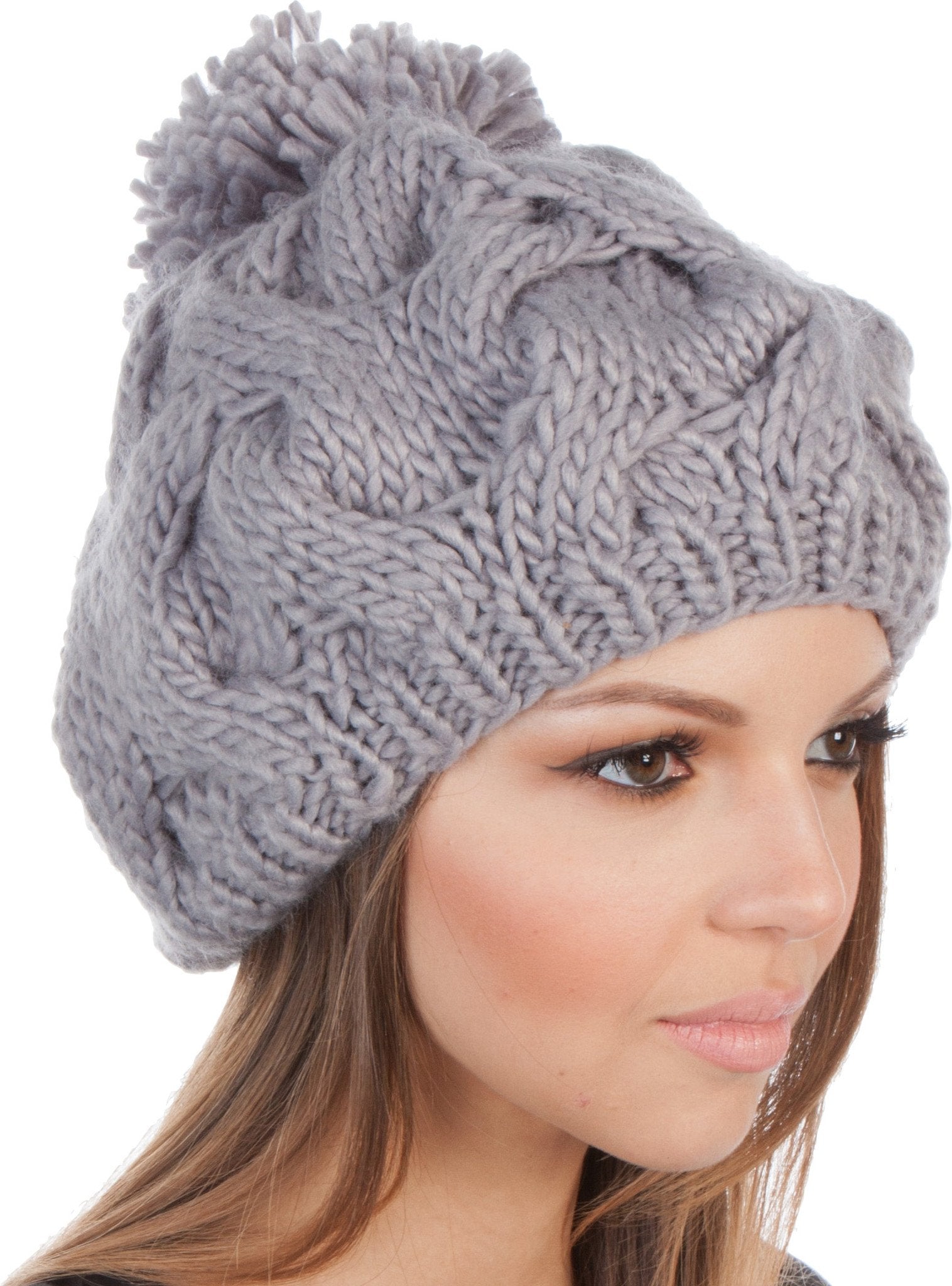 Sakkas Cable Knit Pom Pom Thick Slouch Hat - Concordia Style Boutique