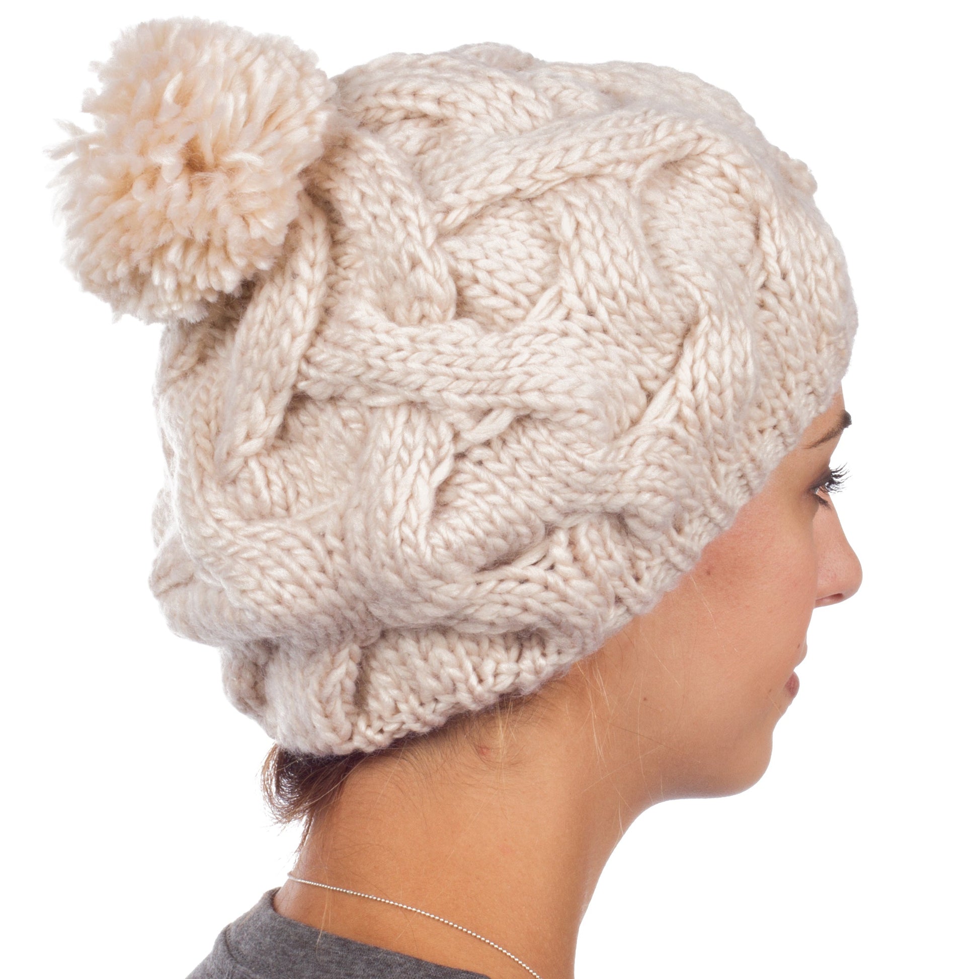 Sakkas Cable Knit Pom Pom Thick Slouch Hat - Concordia Style Boutique