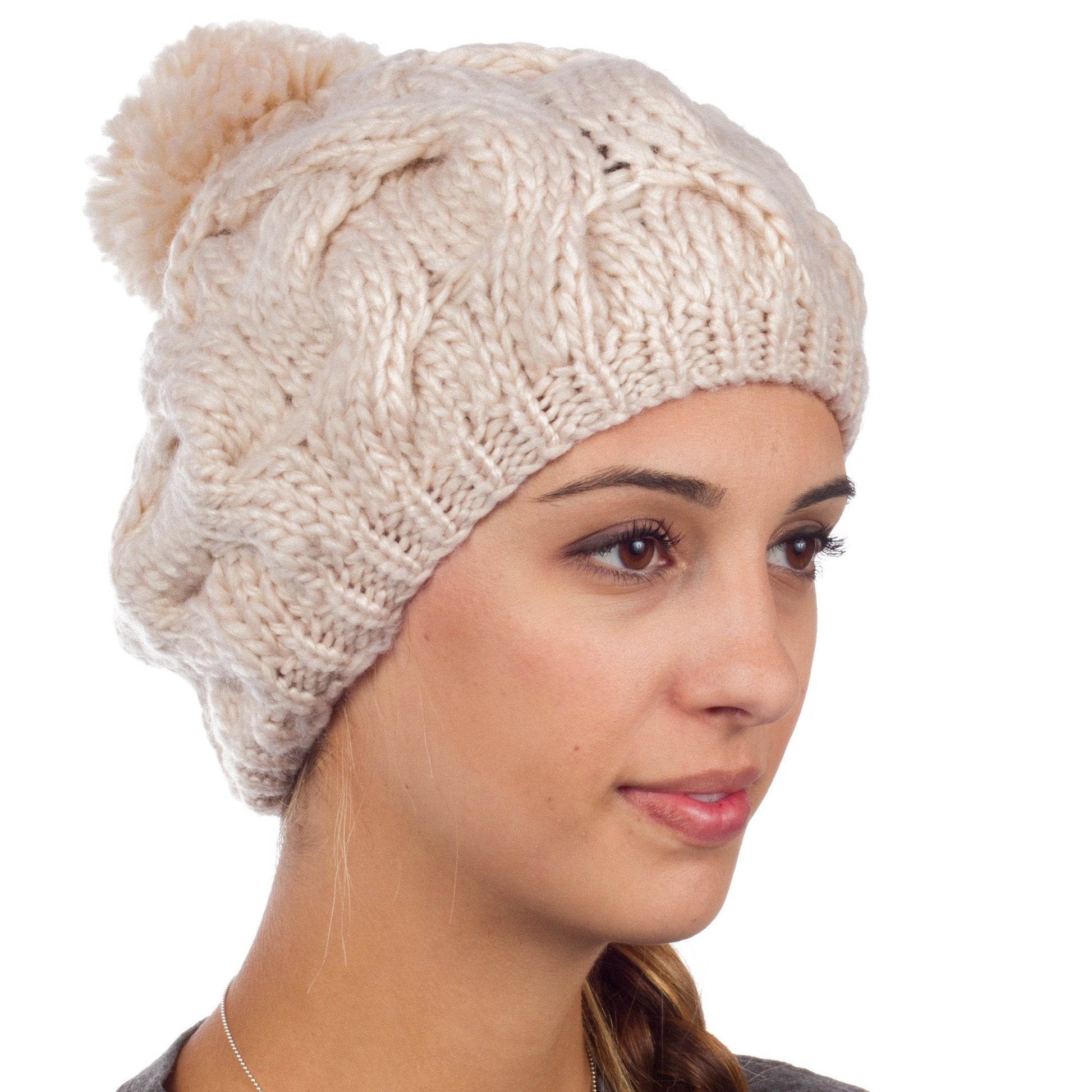 Sakkas Cable Knit Pom Pom Thick Slouch Hat - Concordia Style Boutique