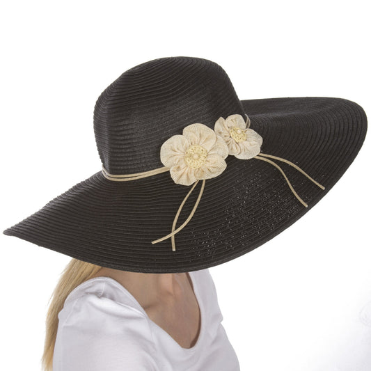 Sakkas Bella UPF 50+ 100% Paper Straw Flower Accent Wide Brim Floppy Hat - Concordia Style Boutique