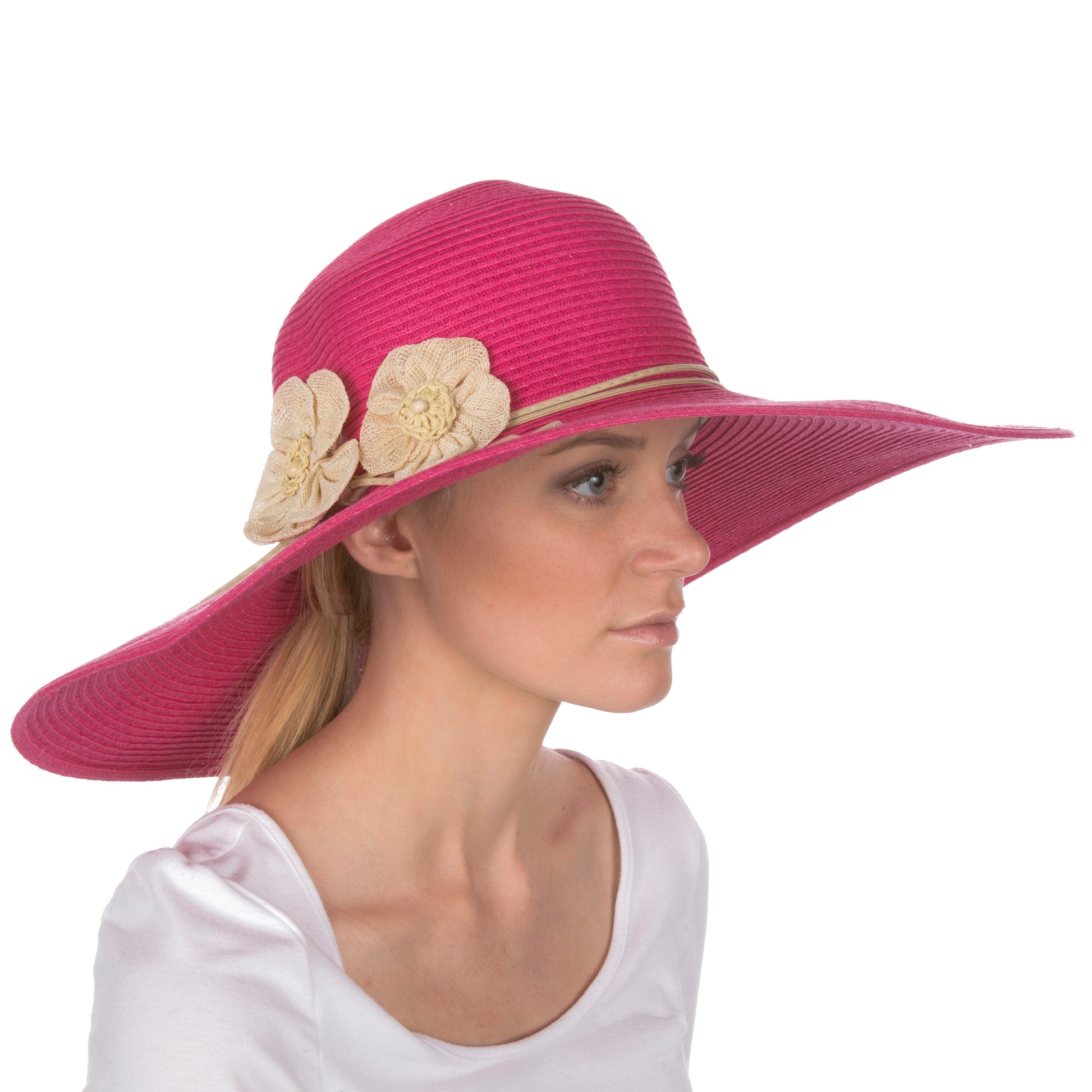 Sakkas Bella UPF 50+ 100% Paper Straw Flower Accent Wide Brim Floppy Hat - Concordia Style Boutique