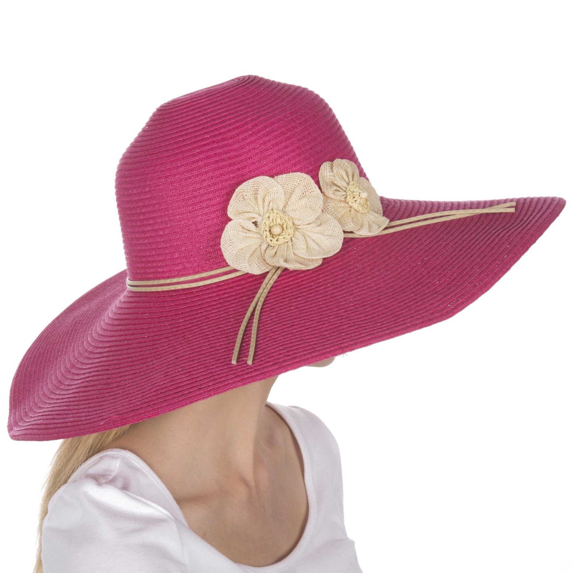 Sakkas Bella UPF 50+ 100% Paper Straw Flower Accent Wide Brim Floppy Hat - Concordia Style Boutique