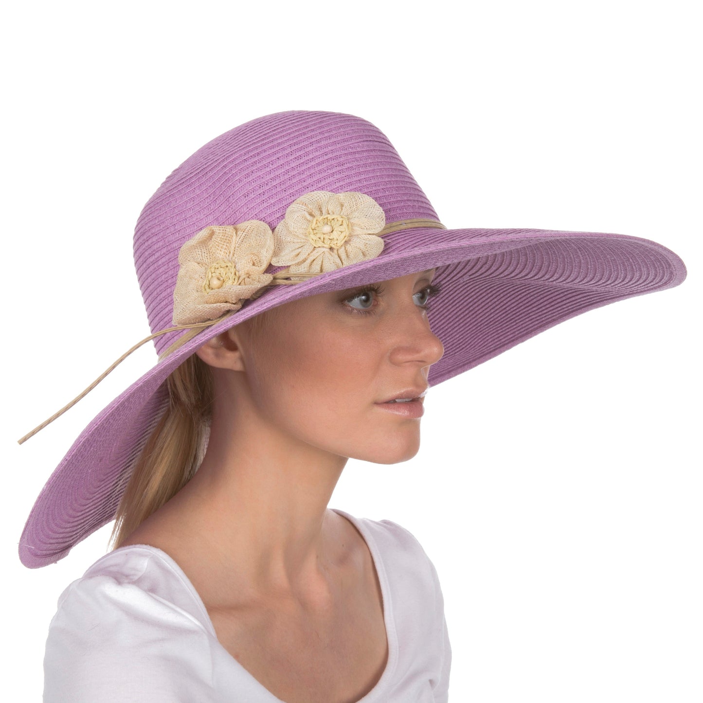 Sakkas Bella UPF 50+ 100% Paper Straw Flower Accent Wide Brim Floppy Hat - Concordia Style Boutique