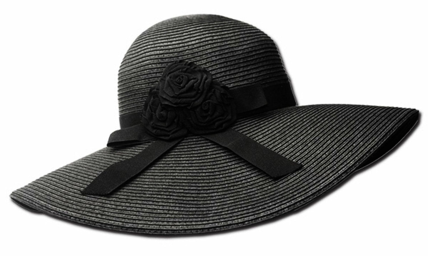 Sakkas Womens UPF 50+ 100% Paper Straw Ribbon Flower Accent Wide Brim Floppy Hat - Concordia Style Boutique