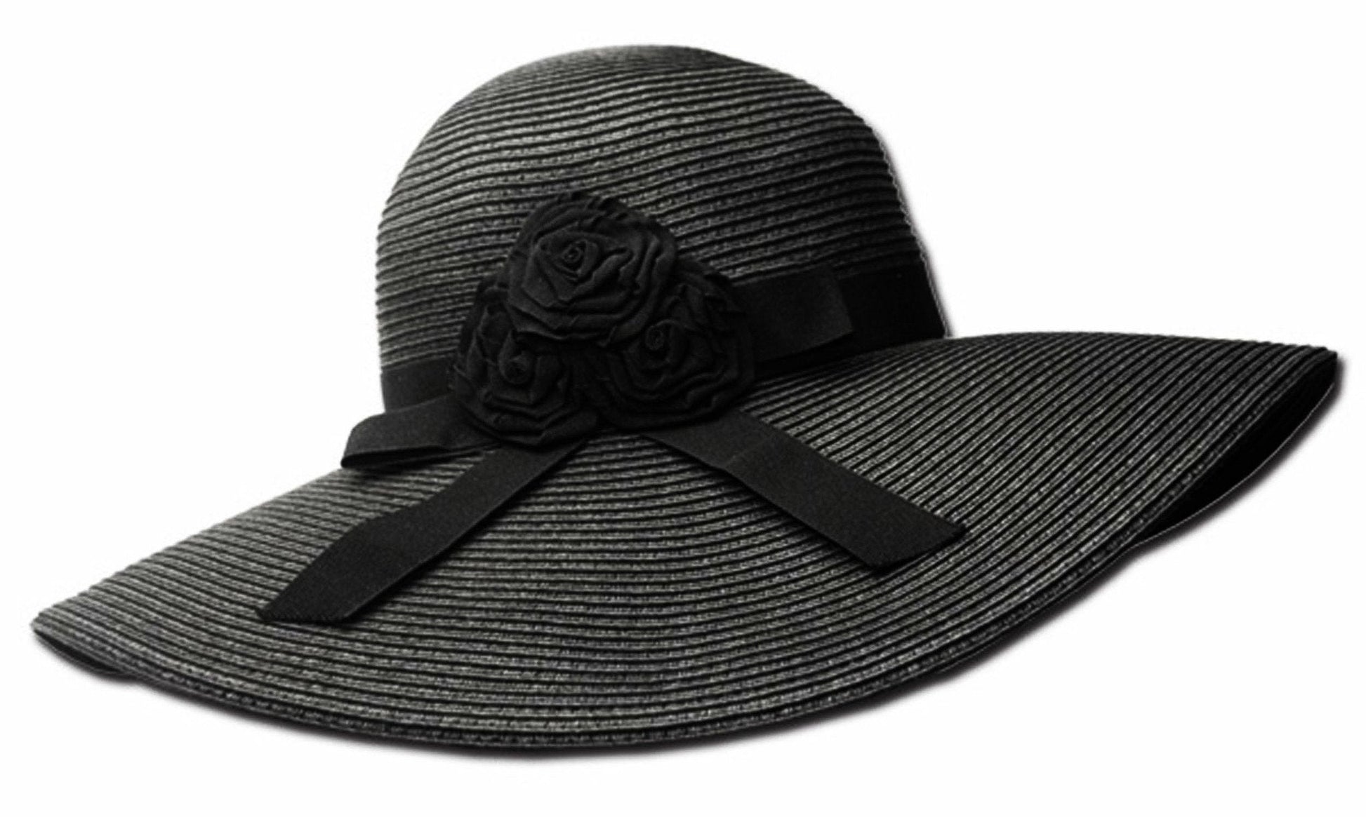 Sakkas Womens UPF 50+ 100% Paper Straw Ribbon Flower Accent Wide Brim Floppy Hat - Concordia Style Boutique