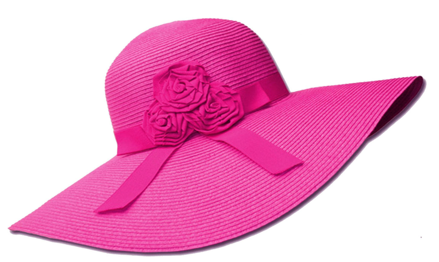 Sakkas Womens UPF 50+ 100% Paper Straw Ribbon Flower Accent Wide Brim Floppy Hat - Concordia Style Boutique