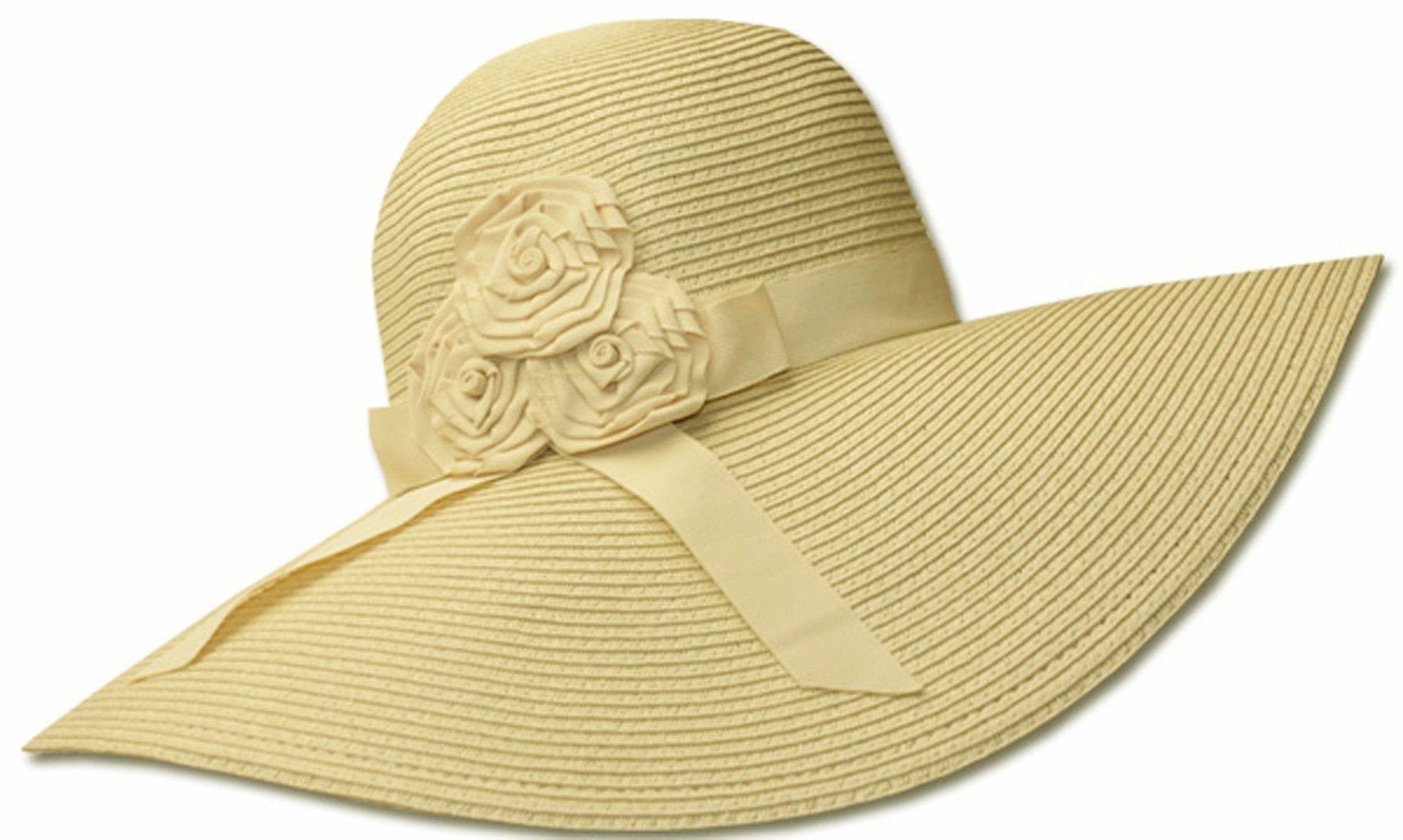 Sakkas Womens UPF 50+ 100% Paper Straw Ribbon Flower Accent Wide Brim Floppy Hat - Concordia Style Boutique