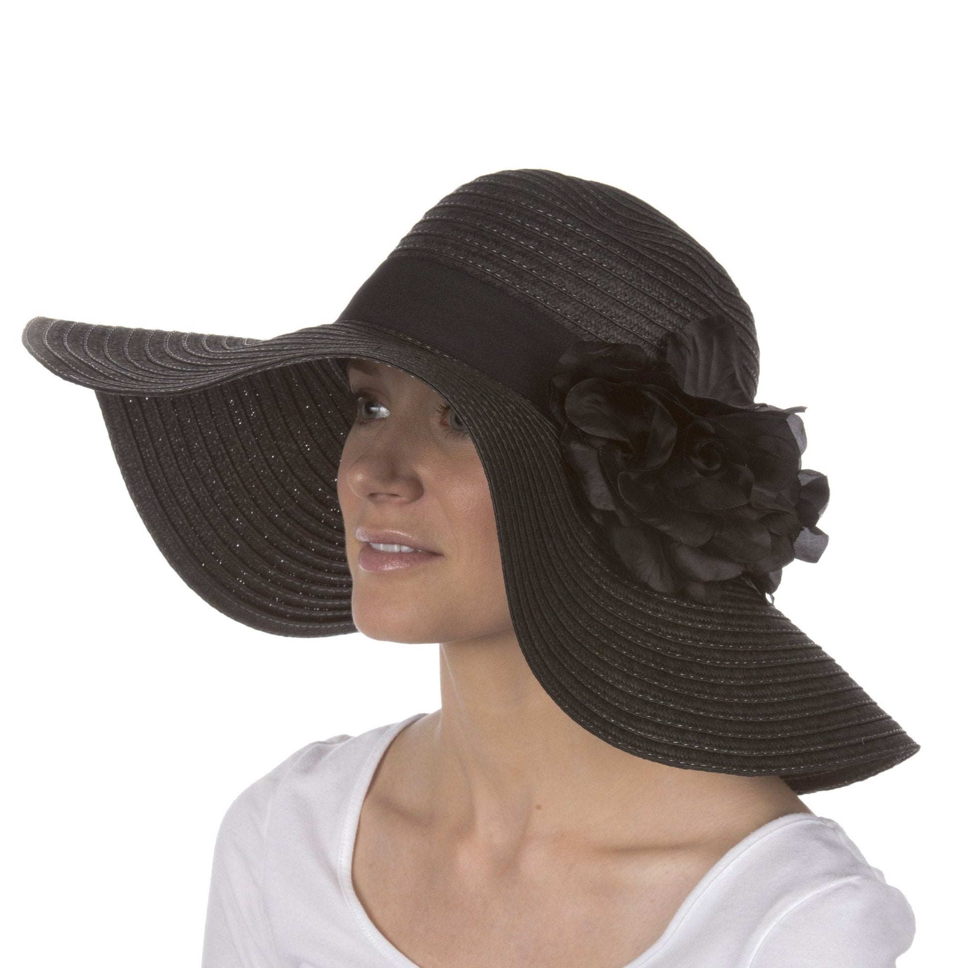 Sakkas Daisy UPF 50+ 100% Paper Straw Flower Accent Wide Brim Floppy Hat - Concordia Style Boutique
